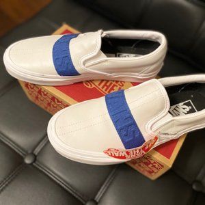 NWT Vans Classic Leather White/Blue Slip-On Women's 8